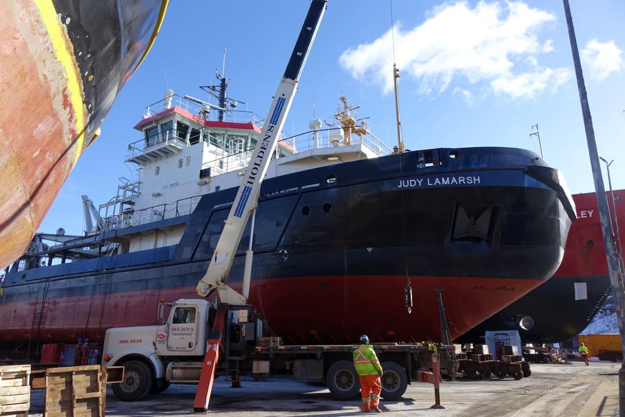 CCGS Judy LaMarsh is currently undergoing a conversion and refit in St. John's, N.L., which is expected to be completed by March 2025. (Patrick Butler/CBC - image credit)