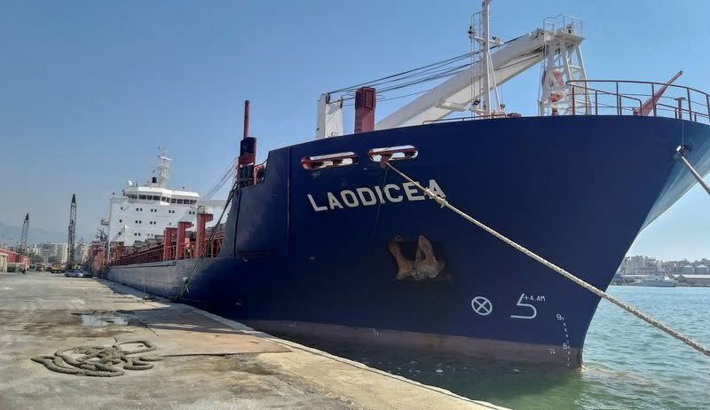 FILE PHOTO: A view shows the ship "Laodicea" docked at port of Tripoli in northern Lebanon