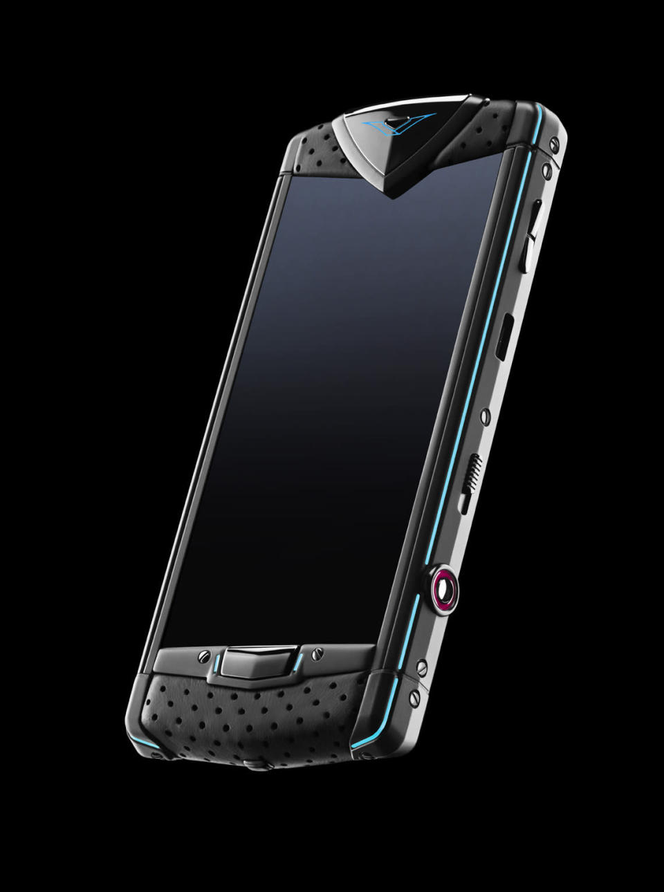 The Vertu Constellation Neon has bright neon accents on a black handset with perforated leather parts.