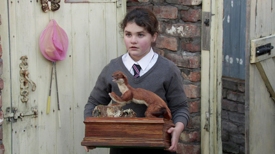 FROM ITV

STRICT EMBARGO - No Use Before Tuesday 20th January 2023

Coronation Street - Ep 1086667

Wednesday 1st February 2023

Tyrone Dobbs [ALAN HALSALL] catches Hope Stape [ISOBELLA FLANAGAN] sneaking out of the backyard carrying Davidâ€™s stuffed weasel, is the game up for Hope? 

Picture contact - David.crook@itv.com

This photograph is (C) ITV Plc and can only be reproduced for editorial purposes directly in connection with the programme or event mentioned above, or ITV plc. Once made available by ITV plc Picture Desk, this photograph can be reproduced once only up until the transmission [TX] date and no reproduction fee will be charged. Any subsequent usage may incur a fee. This photograph must not be manipulated [excluding basic cropping] in a manner which alters the visual appearance of the person photographed deemed detrimental or inappropriate by ITV plc Picture Desk. This photograph must not be syndicated to any other company, publication or website, or permanently archived, without the express written permission of ITV Picture Desk. Full Terms and conditions are available on  www.itv.com/presscentre/itvpictures/terms
