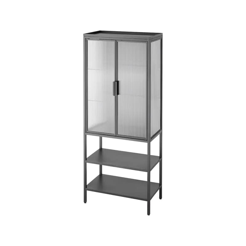 MOSSJÖN Glass-door cabinet with 2 doors, anthracite,