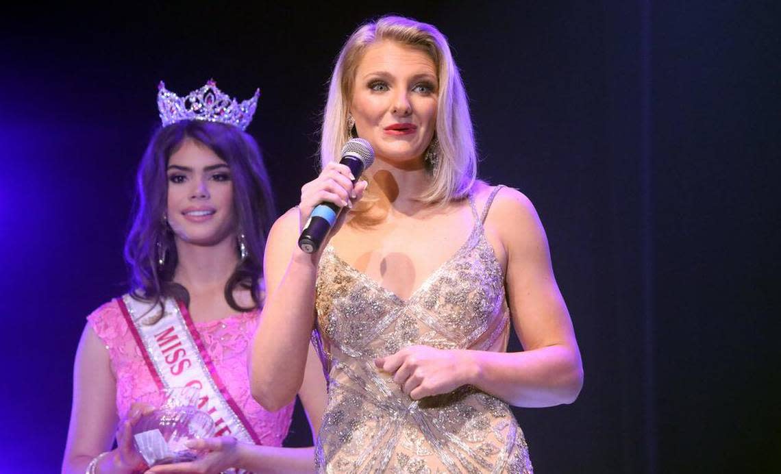 Miss Santa Mónica Cassie Roby answers a question during the Miss California Volunteer pageant held at the Tower Theatre on Jan. 15, 2023.