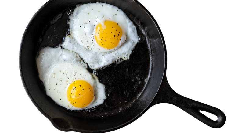 Eggs in a cast iron skillet
