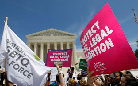 Abortion rights activists during a rally outside the U.S. Supreme Court in Washington, U.S., May 21, 2019. REUTERS/Kevin Lamarque