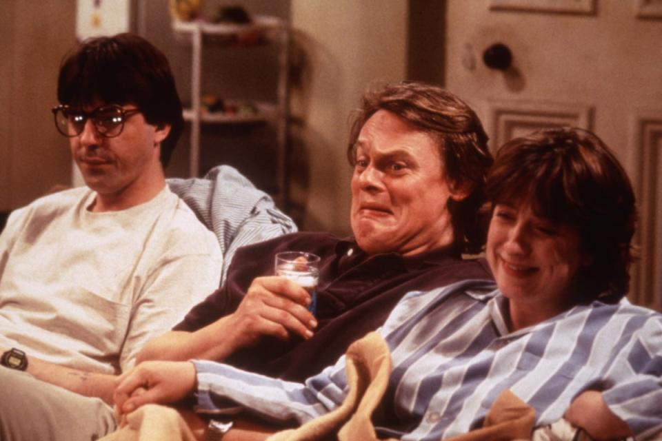 Neil Morrissey, Martin Clunes and Caroline Quentin in ‘Men Behaving Badly' (Shutterstock)