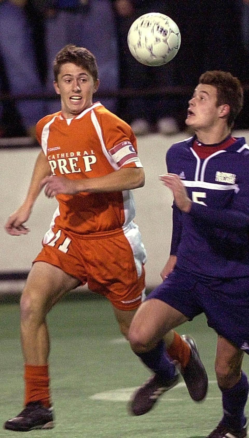 Jeff Hamley (left) was a member of the 2001 Cathedral Prep boys soccer team that shared the PIAA Class 3A tournament title with Strath Haven. The teams were declared co-champions when they couldn't resolve their 1-all tie after regulation play and multiple overtime periods.