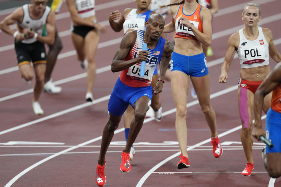 <p>Biography: Vernon Norwood is 29, Trevor Stewart is 24, Kendall Ellis is 25 and Kaylin Whitney is 23</p> <p>Event: Mixed 4x400 relay (a new event)</p> <p>Quote: Norwood: "We ended up getting our joy back and we walked away with some hardware."</p>
