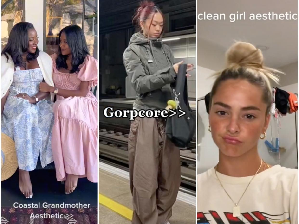 TikTok style trends like coastal grandmother, gorpcore, and the clean girl aesthetic