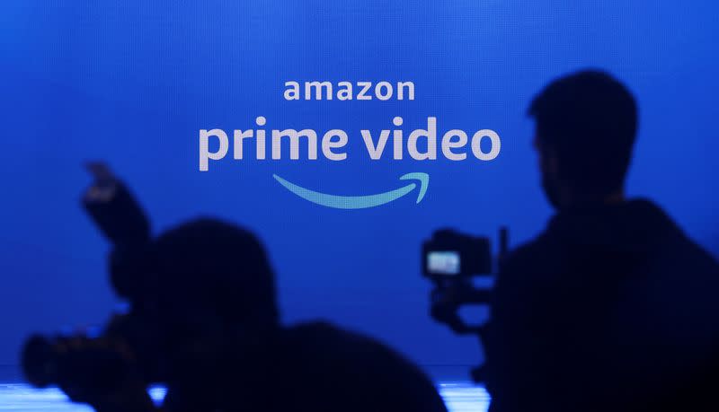 FILE PHOTO: Media are seen in front of an Amazon Prime Video logo during an Amazon Prime Video India launch event in Mumbai