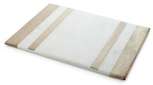 Crate and Barrel Wood/Marble Inlay Serving Board