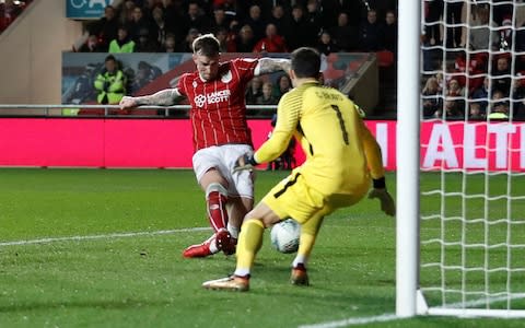 Bristol City's Aden Flint scores their second goal - Credit: Action Images via Reuters