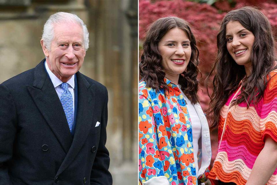 <p>Karwai Tang/WireImage; Press Association via AP Images</p> King Charles; twins Melissa and Georgia Laurie