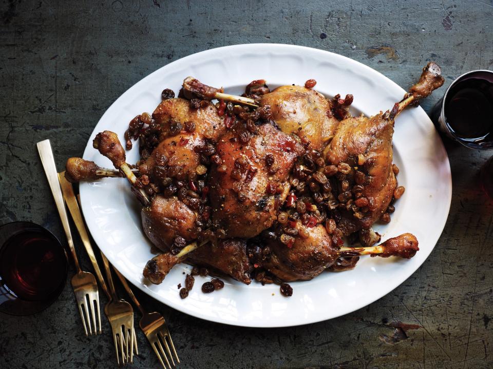 Duck Confit with Spicy Pickled Raisins