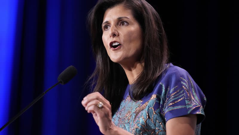 Former United Nations Ambassador Nikki Haley speaks at an annual leadership meeting of the Republican Jewish Coalition on Nov. 19, 2022, in Las Vegas.