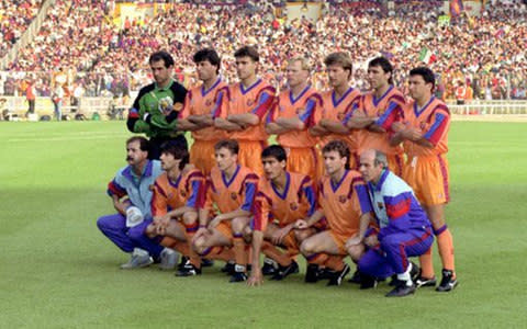 Ronaldo Koeman (back row centre) and Pep Guardiola - Credit: Reuters 