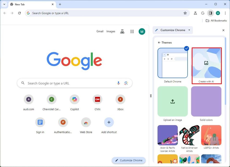 Chrome create theme with AI