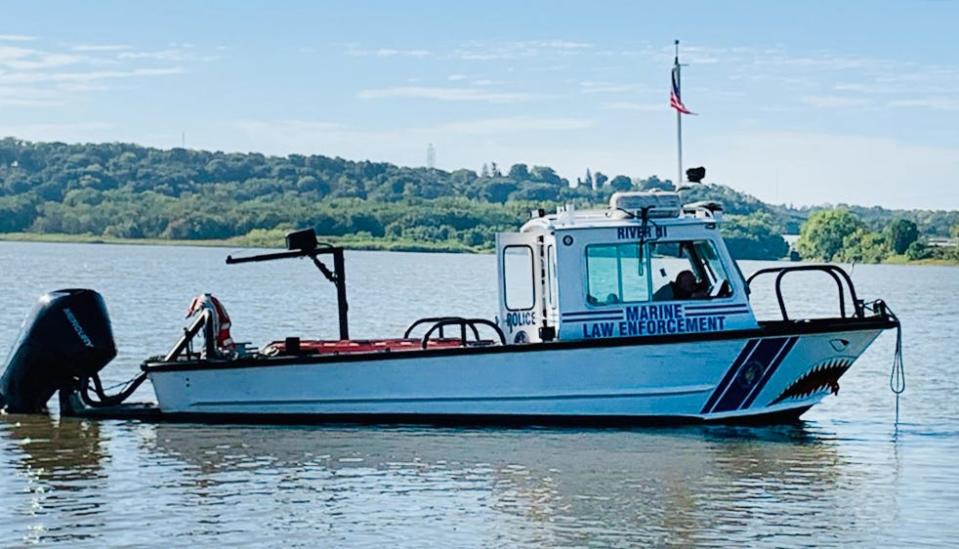 The Fon du Lac Park Police's primary boat, a 30-foot Monarch dubbed River 3, sports a fearsome shark painted on the bow.