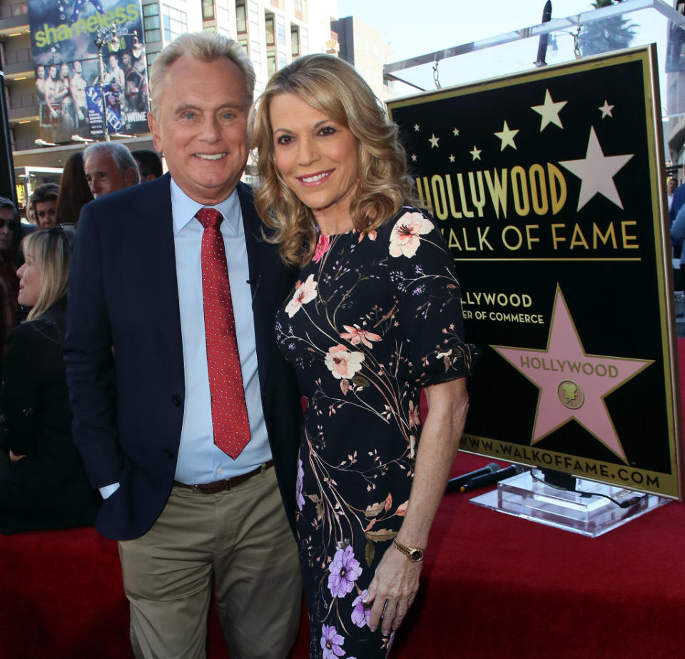 Pat Sajak and Vanna White attend the Hollywood Walk of Fame ceremony for former 