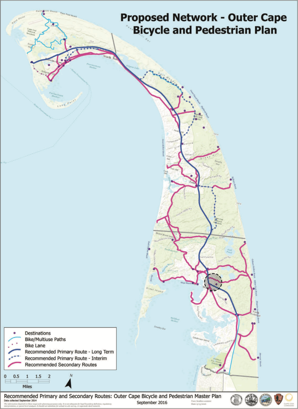 An overview map of the proposed Outer Cape portion of the Cape Cod Rail Trail.