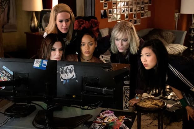 Sandra Bullock, Sarah Paulson, Rihanna, Cate Blanchett and Awkwafina in "Oceans 8"<p>Warner Bros.</p>