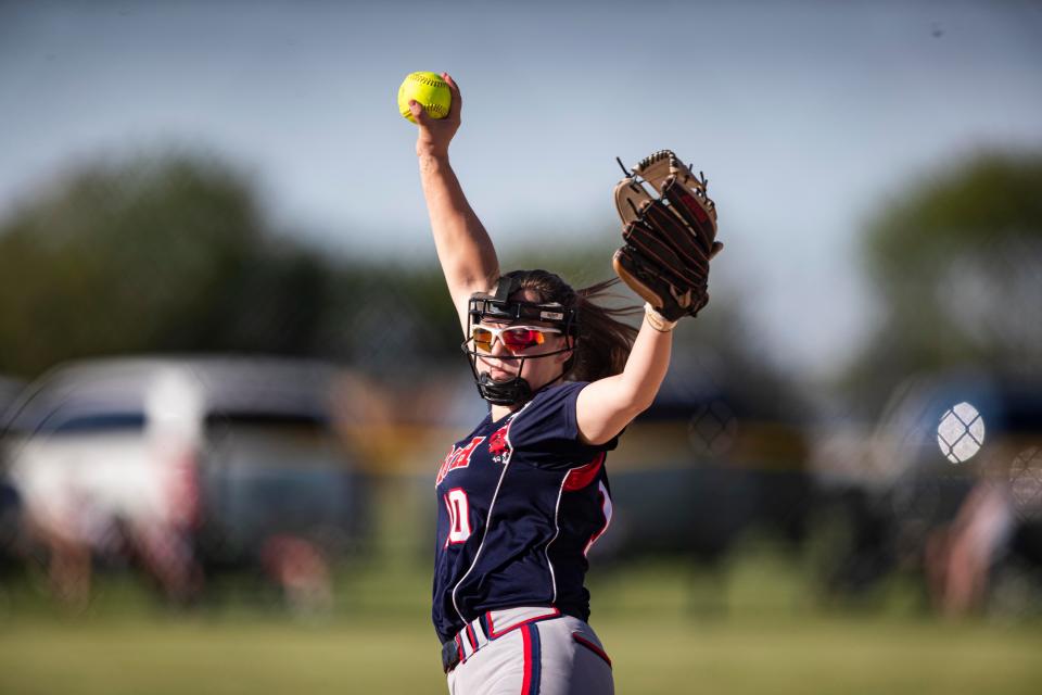 Belvidere North pitcher Becca Schwartz gets set to let loose on a pitch during the sectional finals on Friday, June 3, 2022, at Sycamore High School.