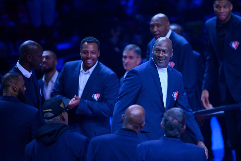 Michael Jordan was introduced last and drew one of the largest cheers during the ceremony.