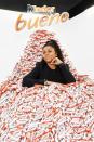 Taraji P. Henson sits on a throne of chocolate at the Kinder Bueno ‘Sweeteasy’ pop-up event to celebrate the brand’s new chocolate bar launch in the U.S. on Thursday in New York City.