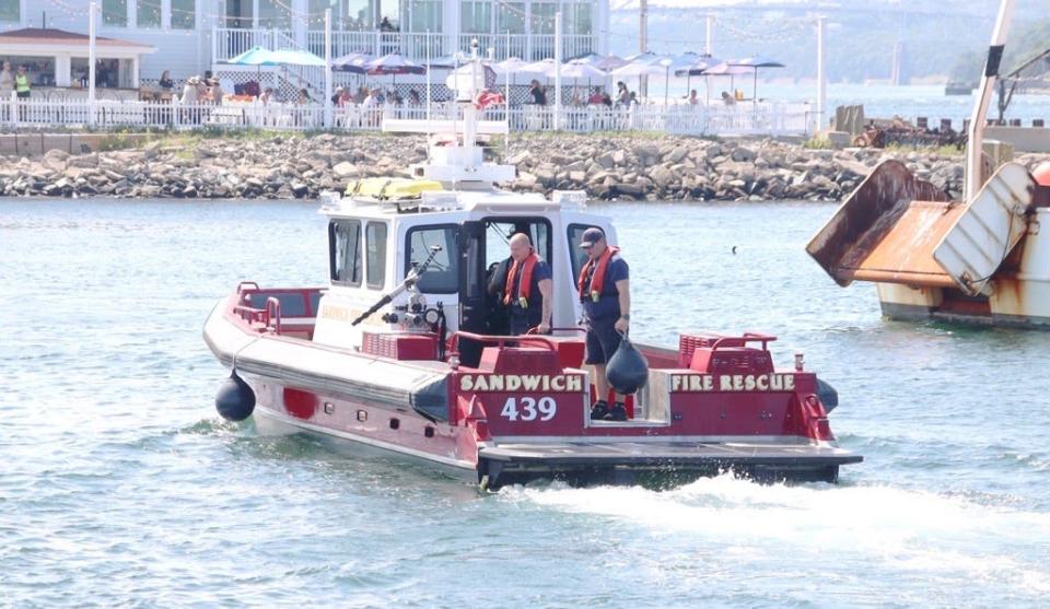 The Sandwich Fire Marine Unit rescued two families adrift on a raft off the coast of Sagamore Beach Tuesday.