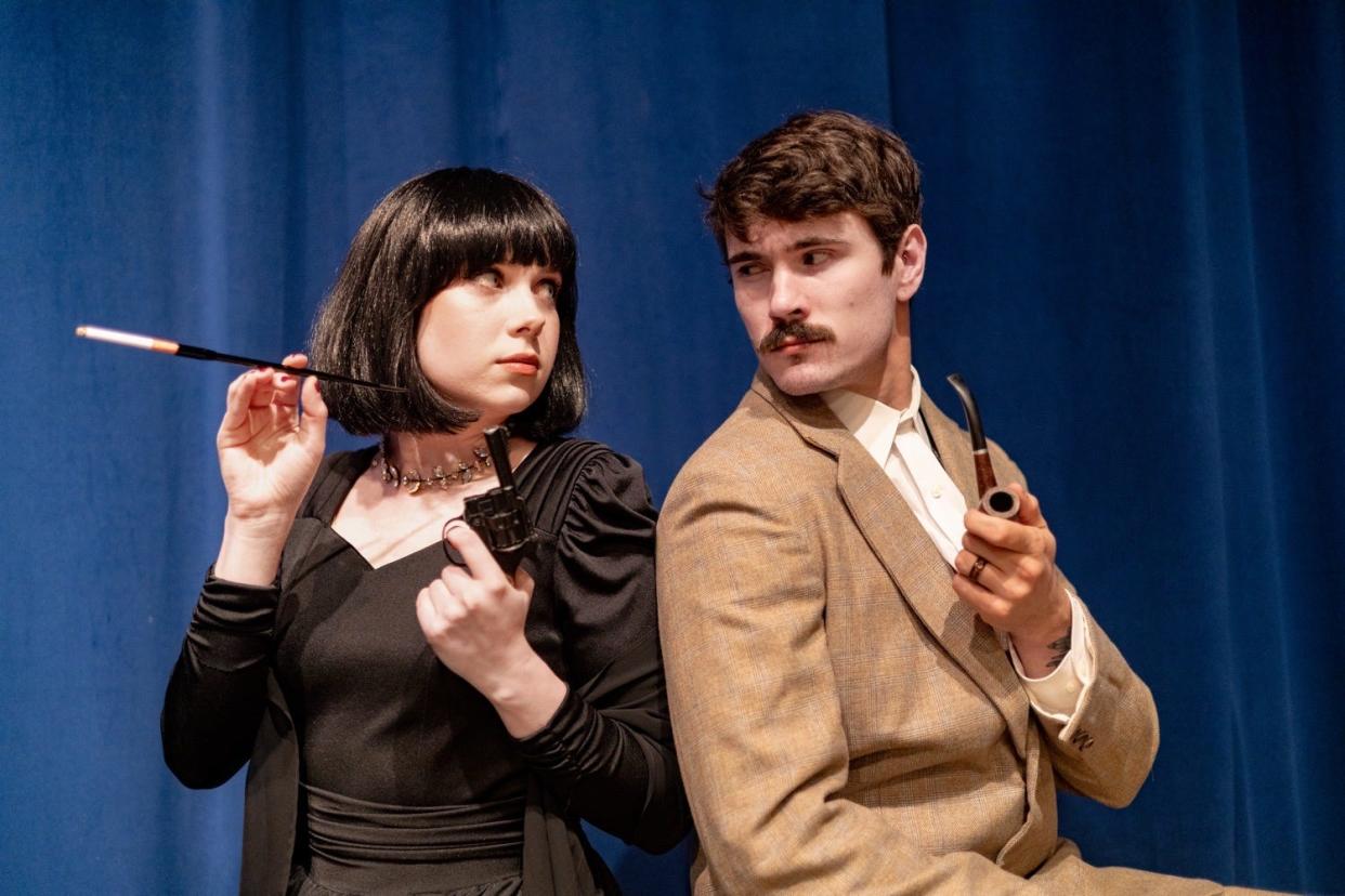 Leah Tipton, left, and Collin Szymanski appear in a scene from Elkhart Civic Theatre’s production of "The 39 Steps," which opens May 17 and continues through May 25, 2024, at the Bristol Opera House.
