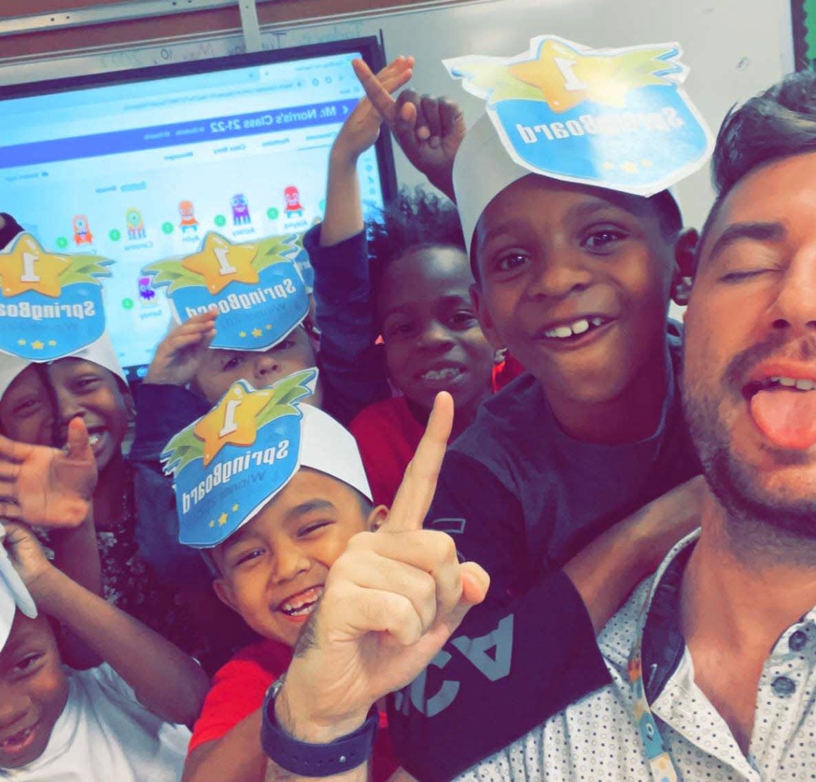 Matthew Norris's first grade class at Sunset Park Elementary earned first place in the SpringBoard Math Challenge against 20,000 classes across the country.