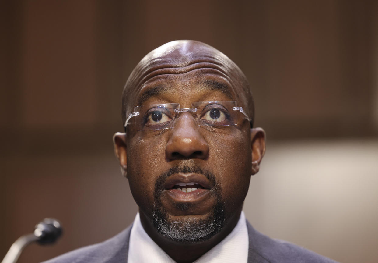 Sen. Raphael Warnock, seen here testifying about voting rights in April, said he worries his colleagues may have prioritized short-term political gains when the future of American democracy is on the line. (Photo: Pool via Getty Images)