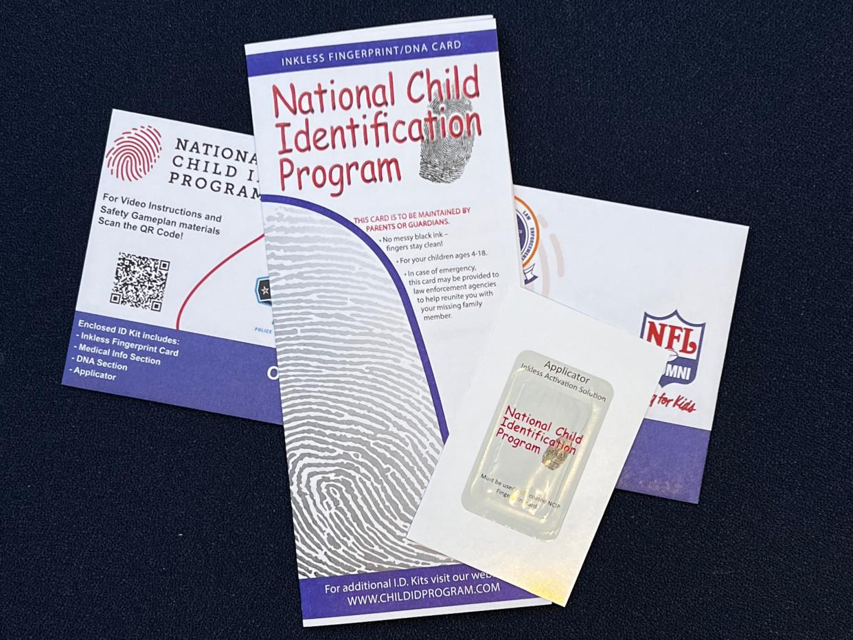 Local officials will begin passing out thousands of Child ID kits thanks to a partnership with the NFL Alumni Caring for Kids Campaign, officials announced during a press conference at Nissan Stadium Wednesday, April 24, 2024.