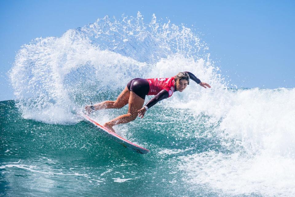 Caroline Marks of the United States surfing in the practice session prior to the commencement of the Rip Curl WSL Finals on Sept. 7, 2023 at Lower Trestles, California, United States.