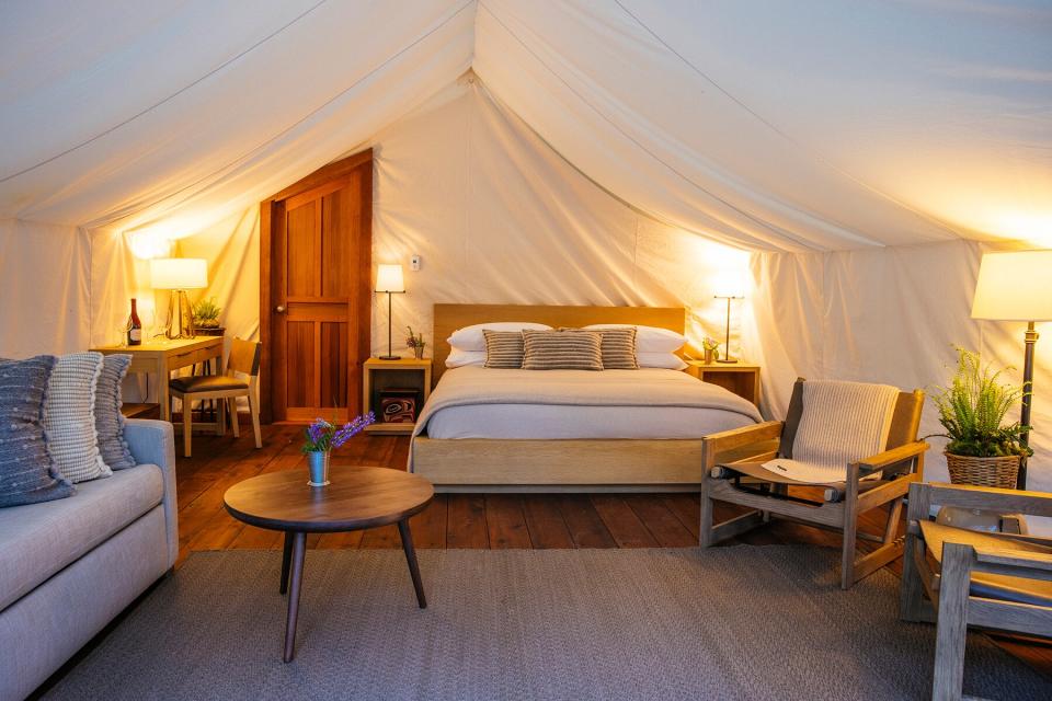 Interior of a tent at Clayoquot Wilderness Lodge