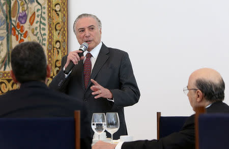 Brazil's President Michel Temer attends a breakfast with leaders of the allied base in the Chamber of Deputies at the Alvorada Palace in Brasilia, Brazil, September 13, 2017. REUTERS/Adriano Machado