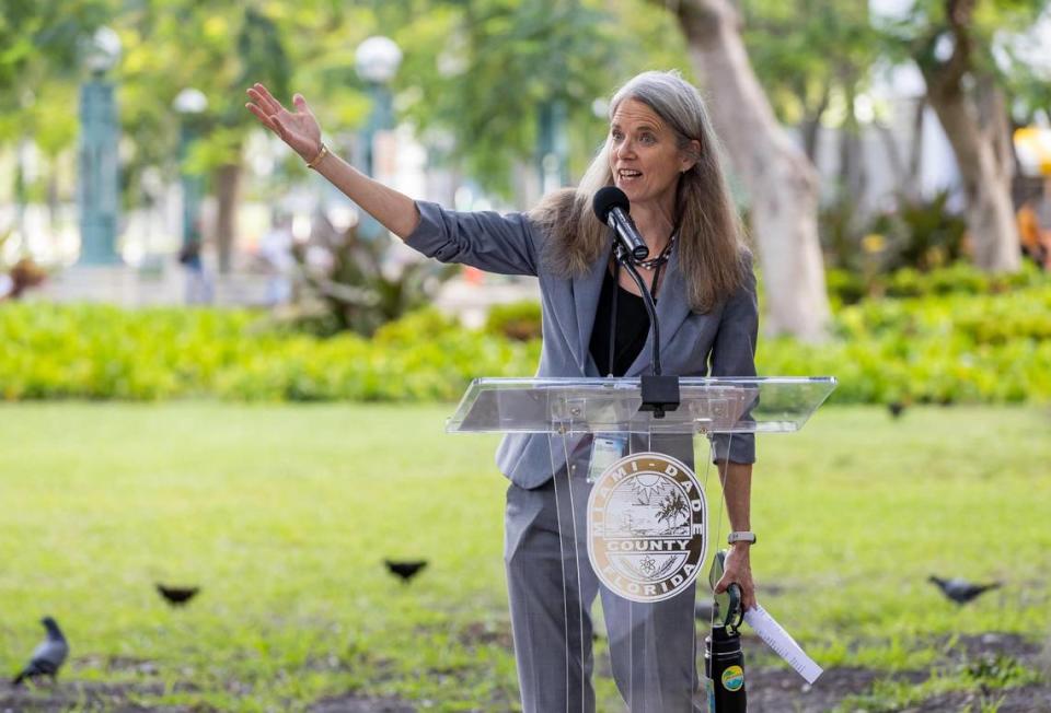 Miami-Dade Chief Heat Officer Jane Gilbert speaks during the heat season press conference.