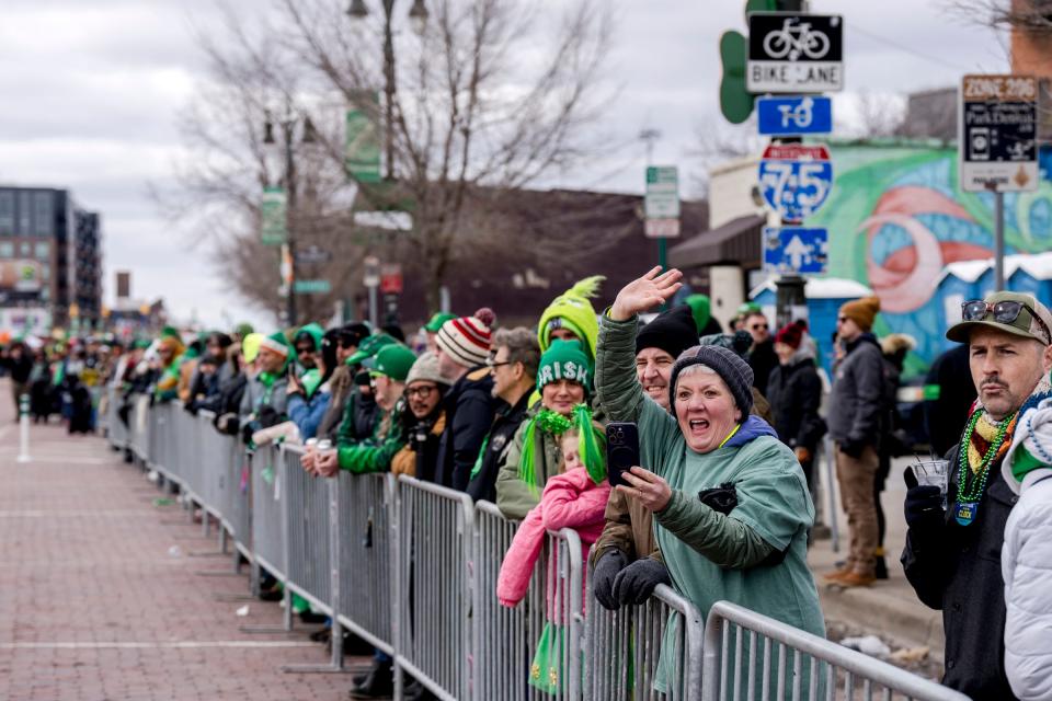 The crowd watches during the 66th Annual Detroit St. Patrick’s Parade in Detroit on March 10, 2024. (Nic Antaya, Special to The Detroit Free Press)