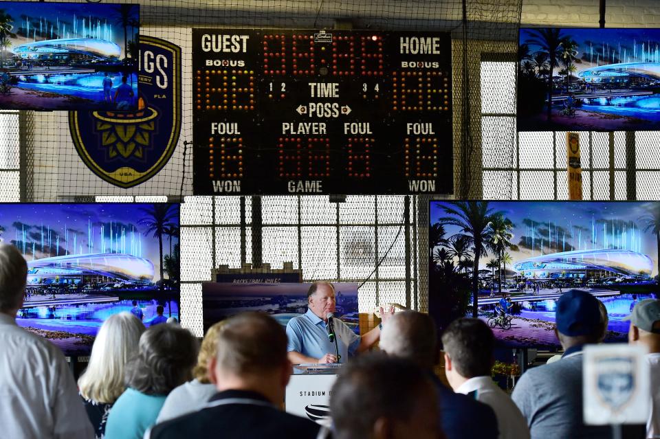 Jacksonville Jaguars Team President Mark Lamping addressed community members June 12 at Strings Sports Brewery on Main Street for the first of 14 planned town hall sessions to present the team's plans for the new "stadium of the future" complex.