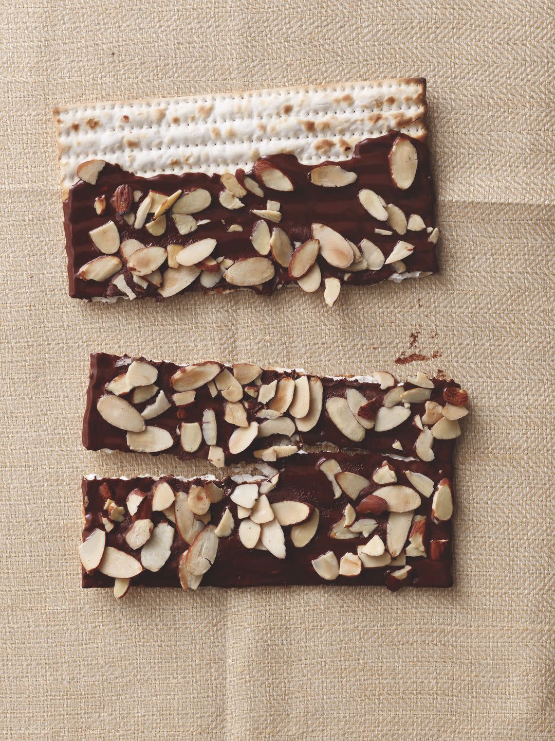 chocolate covered matzo with shaved almonds