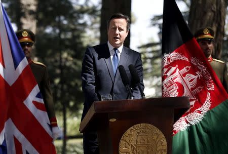 Britain's Prime Minister David Cameron speaks during a joint news conference in Kabul October 3, 2014. REUTERS/Omar Sobhani