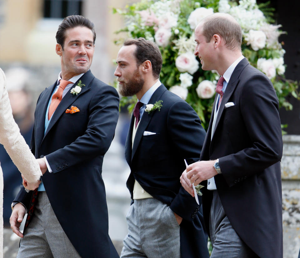 Spencer Matthews, James Middleton and Prince William, Duke of Cambridge attend the wedding of Pippa Middleton and James Matthews at St Mark's Church on May 20, 2017 in Englefield Green, England.