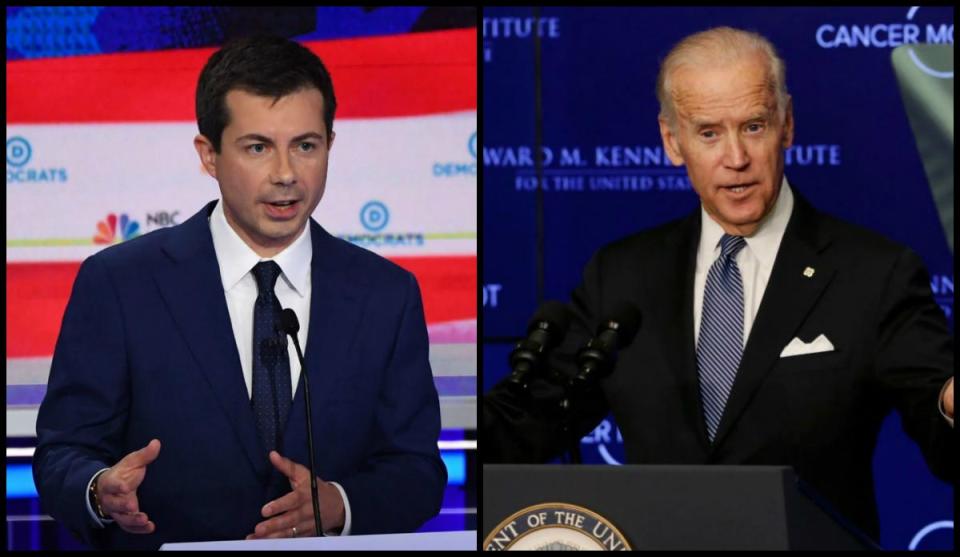 South Bend, Indiana, Mayor Pete Buttigieg, left, and former Vice President Joe Biden, right, are Democratic candidates for president in 2020.