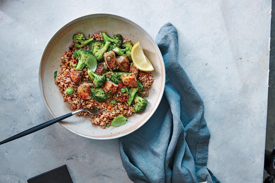 Lemon-Garlic Pork and Broccoli Bulgur Bowl