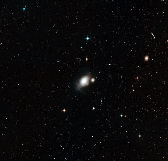 This picture shows the sky around the pair of galaxies NGC 1316 and 1317. It was created from images forming part of the Digitized Sky Survey 2.