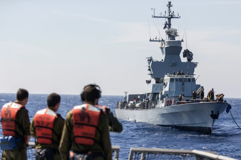 Soldiers onboard the Israeli corvette INS Hanit take part in a training exercise in the Mediterranean Sea on April 4, 2017. Israel's navy has historically been one of the smaller and less well-known parts of its military