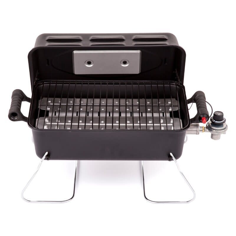 For those looking for a portable grill that's not too complicated, this one will get you cooking. It has a grate that you can throw in the dishwasher, a latching lid and only weighs 10 pounds. <br /><br /><strong><a href="https://go.skimresources.com?id=38395X987171&amp;xs=1&amp;xcust=portablegrills-KristenAiken-061121-&amp;url=https%3A%2F%2Fwww.wayfair.com%2Foutdoor%2Fpdp%2Fchar-broil-deluxe-1-burner-propane-gas-grill-hbl1144.html%3Frefid%3DCNXY1%26cnxclid%3D16234303450477670351810080302008005" target="_blank" rel="noopener noreferrer">Find it for $57.03 at Wayfair</a></strong>.