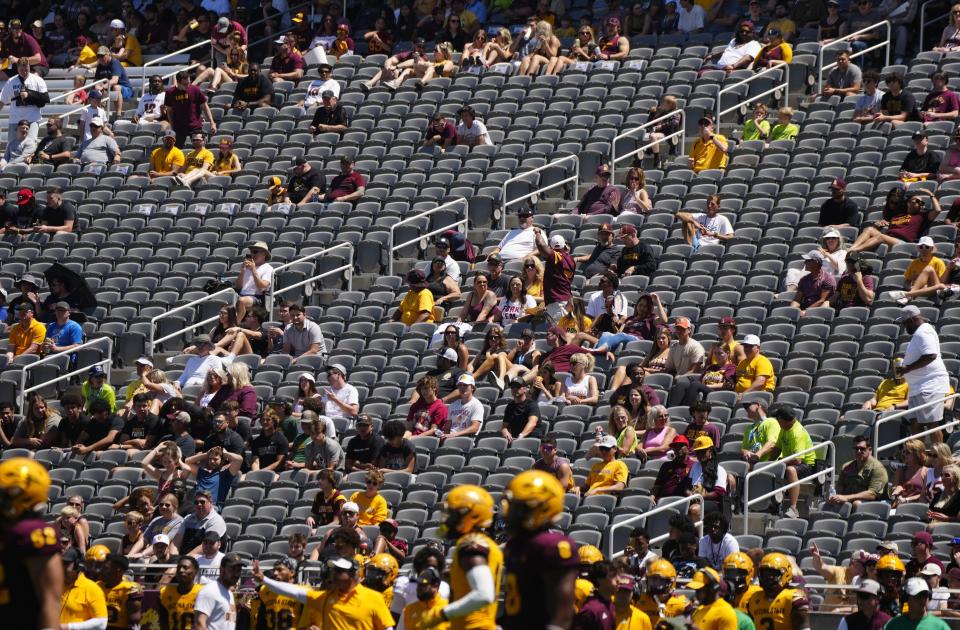 Fan attendance during the Spring Game at Sun Devil Stadium in Tempe on April 15, 2023.