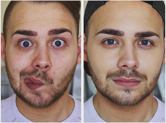 man with makeup before and after