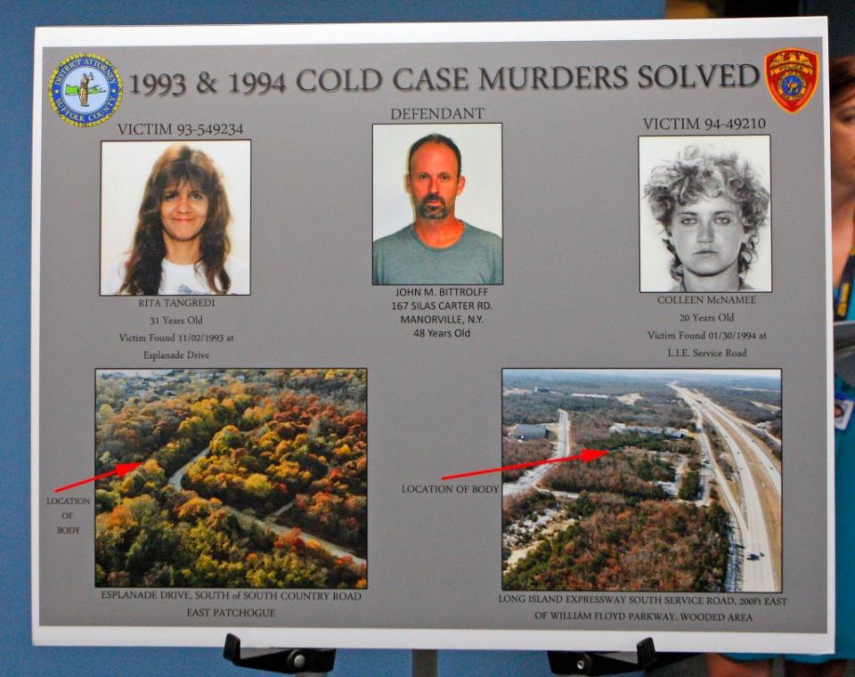 Imagery from a 2014 police press conference showing headshots of Tangredi and McNamee. VICTORALCORN.COM