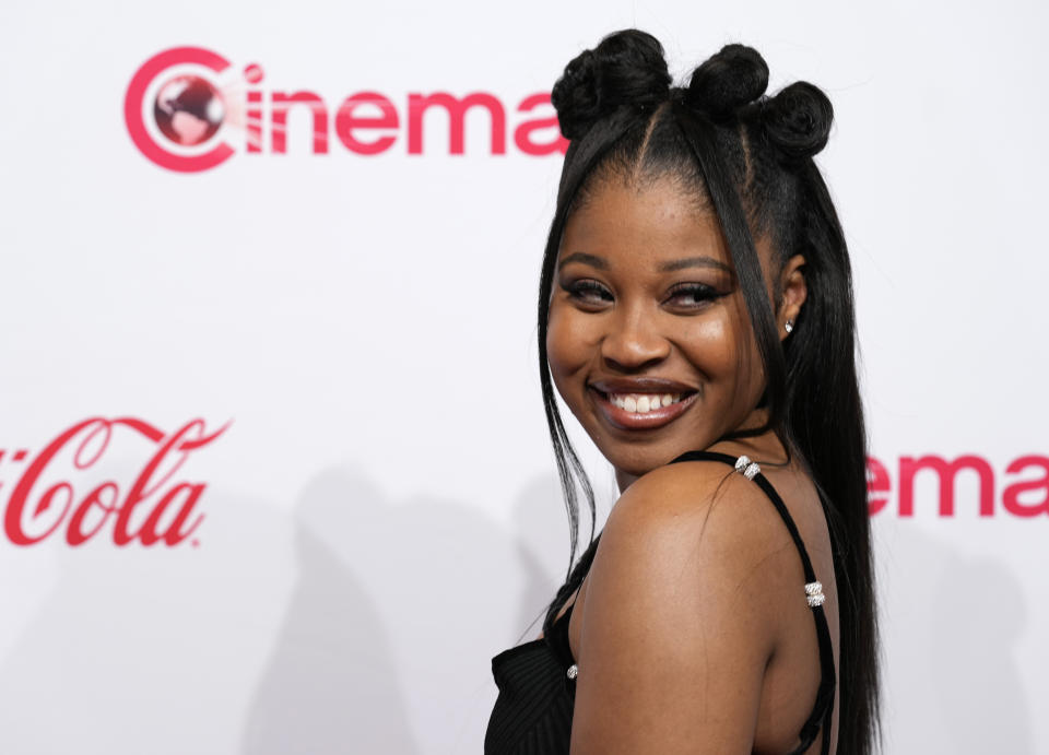 Dominique Fishback, recipients of the Rising Stars of the Year award, arrives at the Big Screen Achievement Awards during CinemaCon, the official convention of the National Association of Theatre Owners (NATO) at Caesars Palace on Thursday, April 27, 2023, in Las Vegas. (AP Photo/Chris Pizzello)